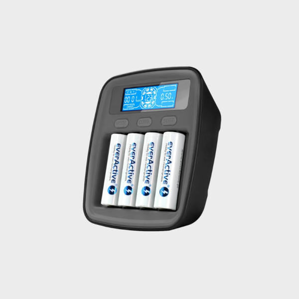 Ładowarka akumulatorków USB-C everActive NC-1000M v2 — 4 sloty, LCD, AA/AAA Ni-MH