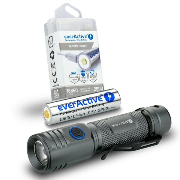 ZESTAW Latarka everActive FL-2000R Buddy 2000lm + Akumulator 18650 2600mAh